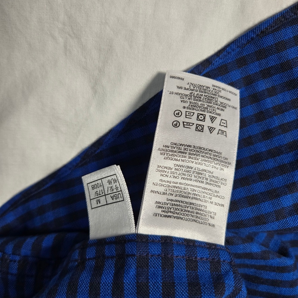 Brooks Brothers Milano Fit Shirt Mens Medium Blue Black Gingham Non-Iron Stretch - Picture 4 of 5